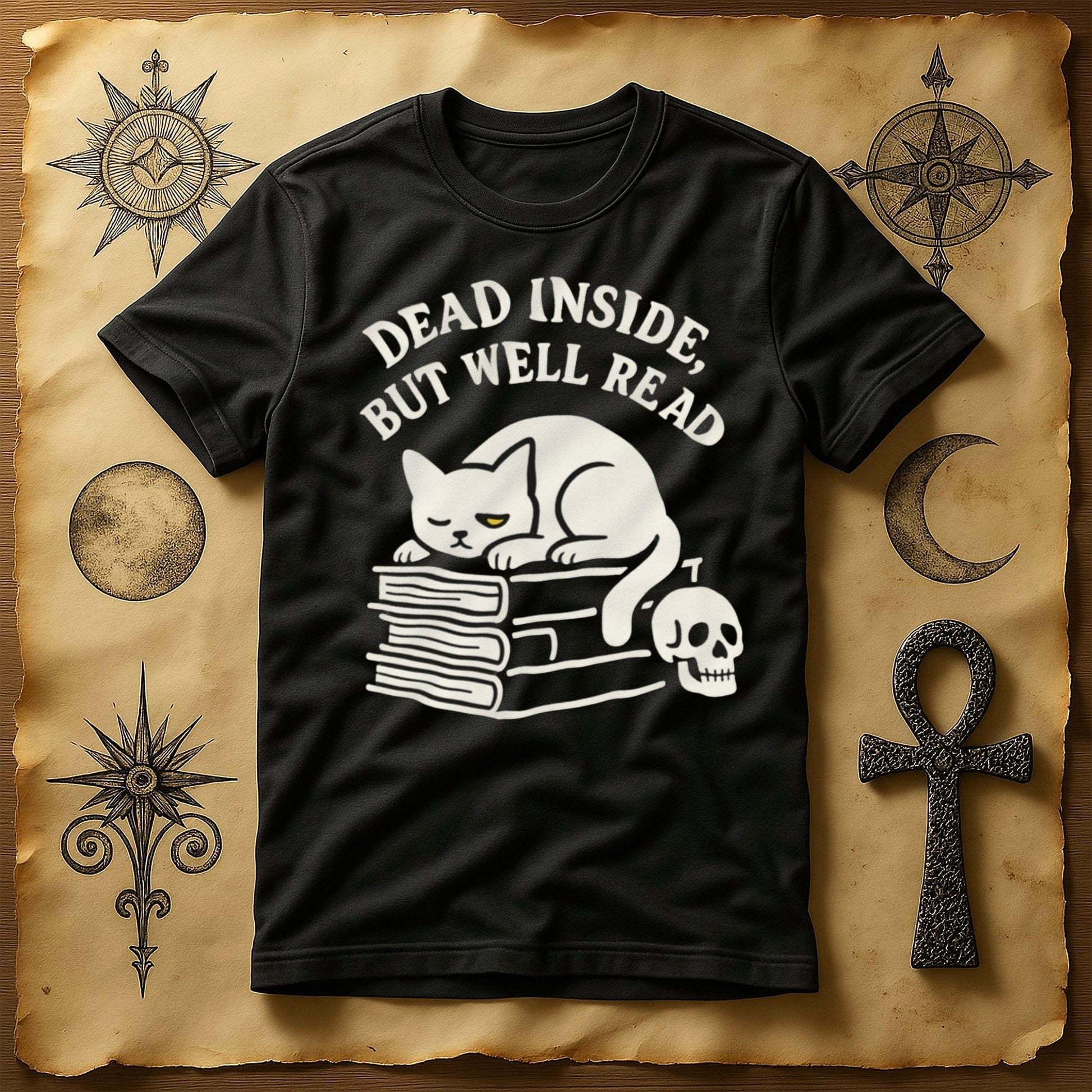 Dead Inside But Well Read Cat Skull T-shirt product