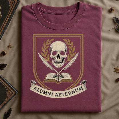 Alumni Aeternum Skull and Book Emblem Shirt product