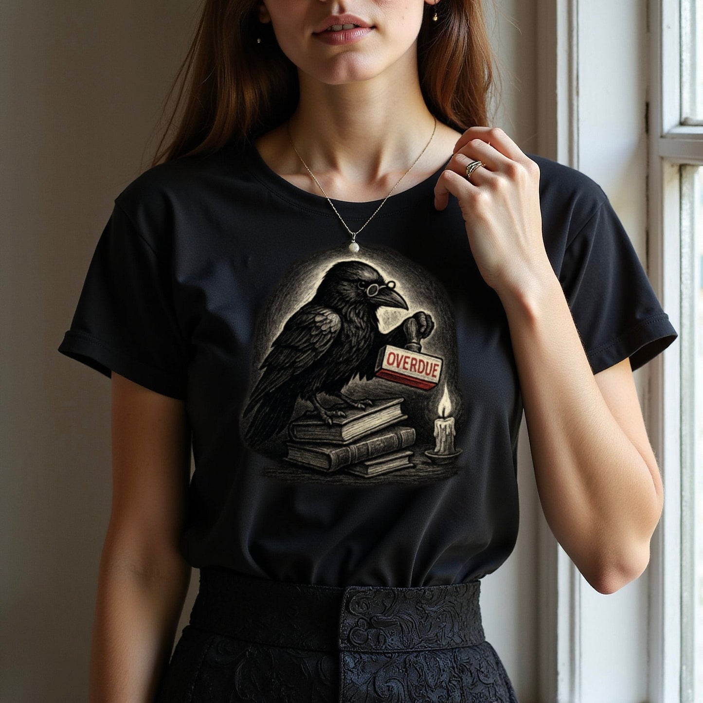 Literary Raven Graphic Black T-shirt Trendy product type