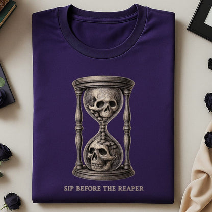 Sip Before the Reaper Skull Hourglass Graphic Shirt product