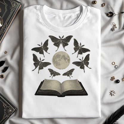 Mystical Moth Moon Design Open Book T-Shirt product type