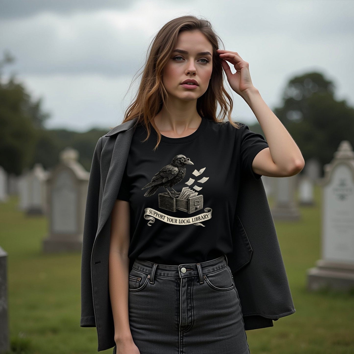 Support Your Local Library Crow Design T-shirt product