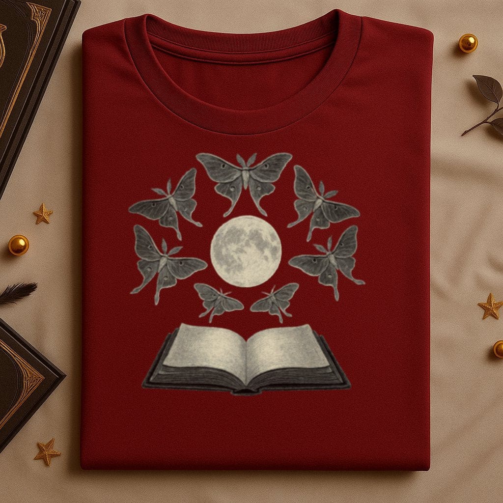 Mystical Book Moths Surrounding Moon Shirt product type