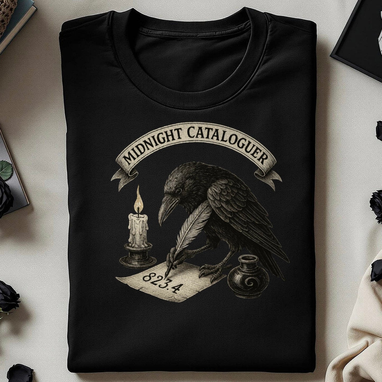Midnight Cataloguer Crow Design Graphic T-Shirt product