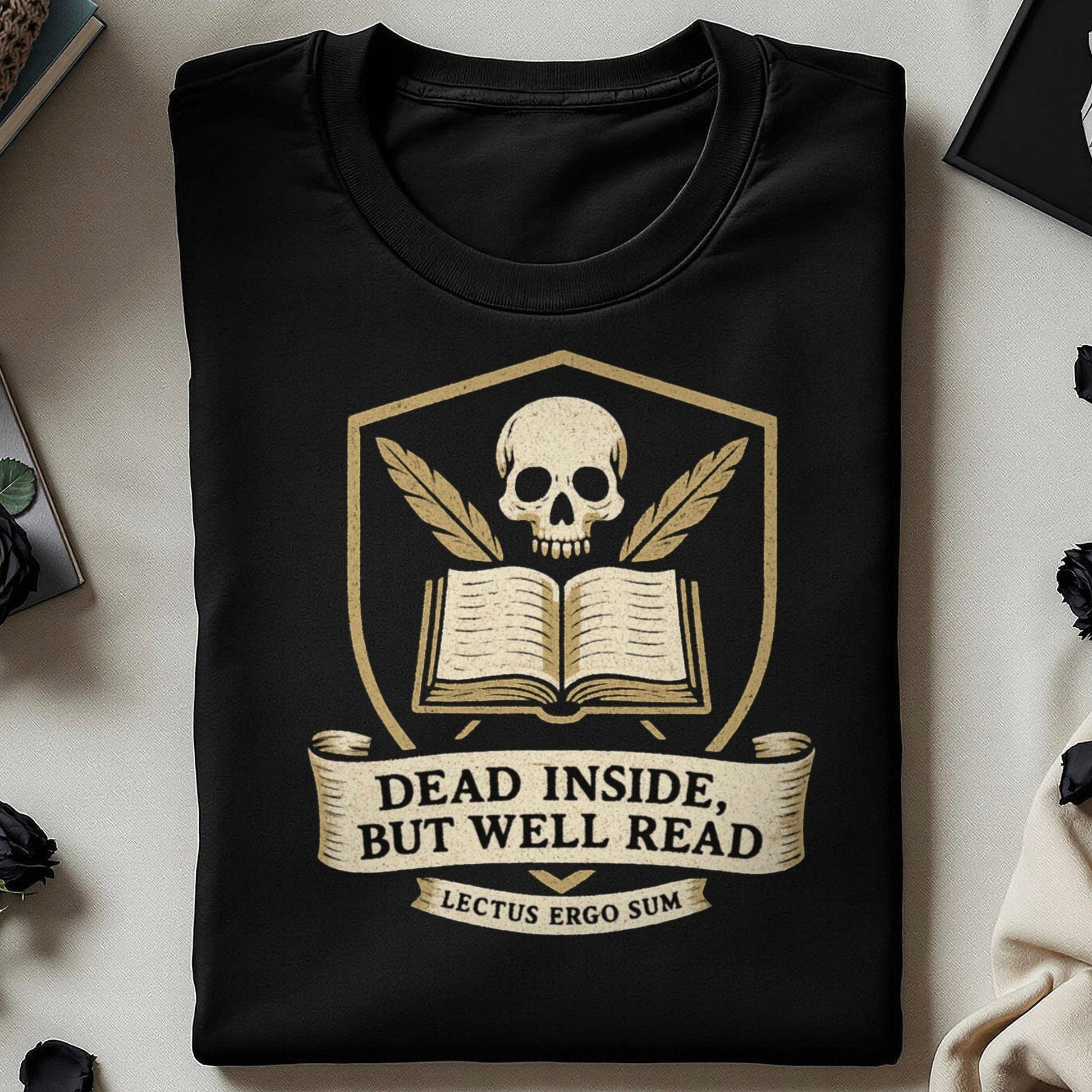 Dead Inside but Well Read Skull and Book Shirt product