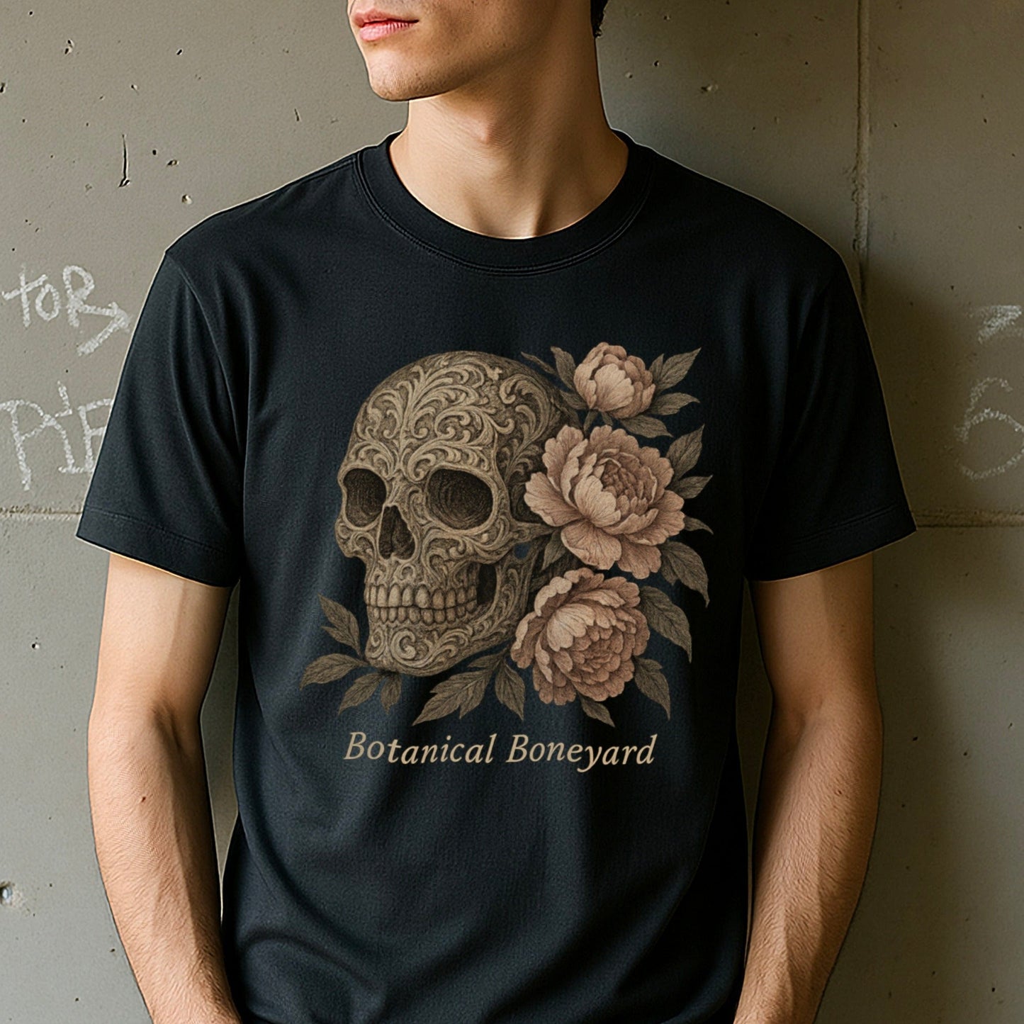 Graphic Skull and Roses Botanical Boneyard T-shirt product