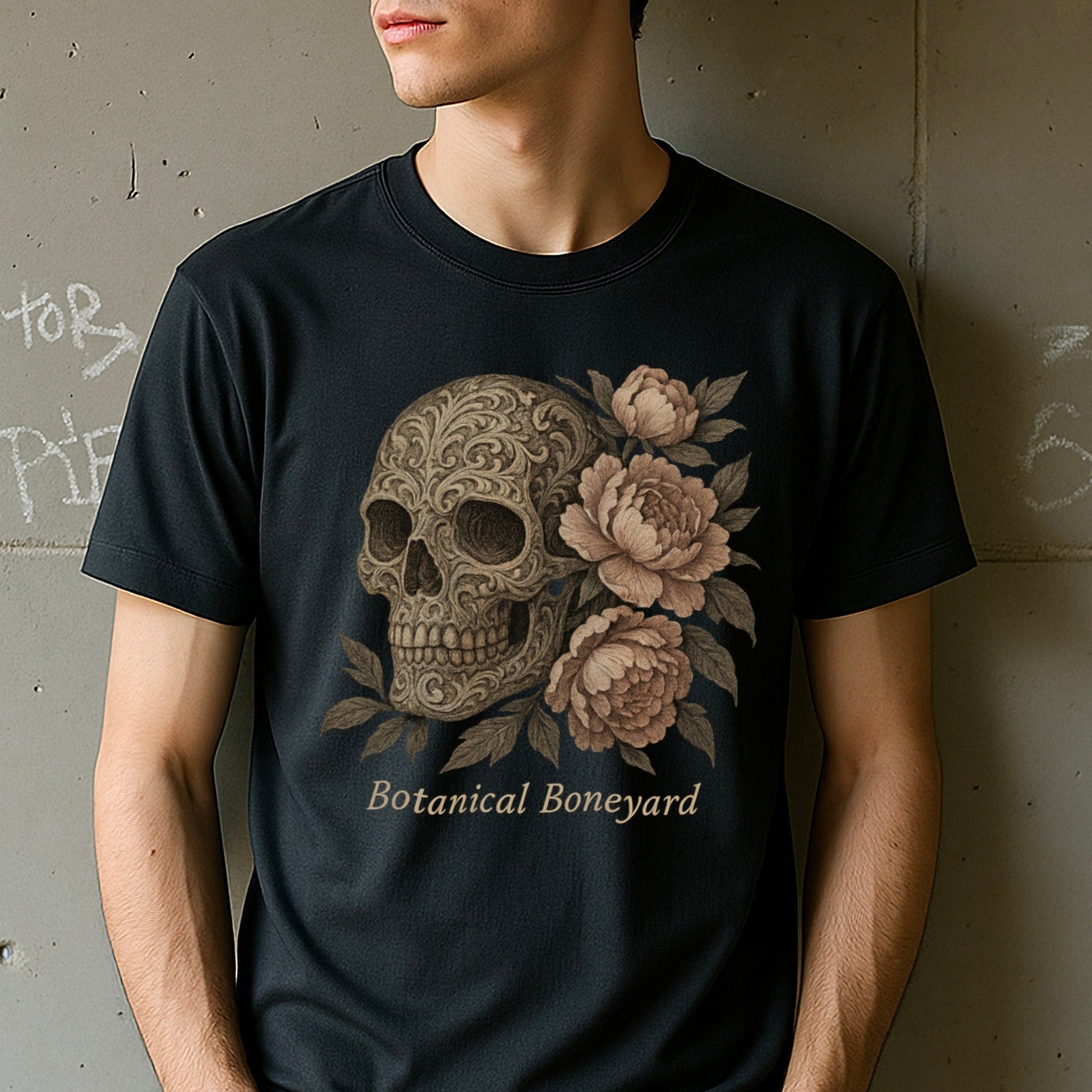 Graphic Skull and Roses Botanical Boneyard T-shirt product