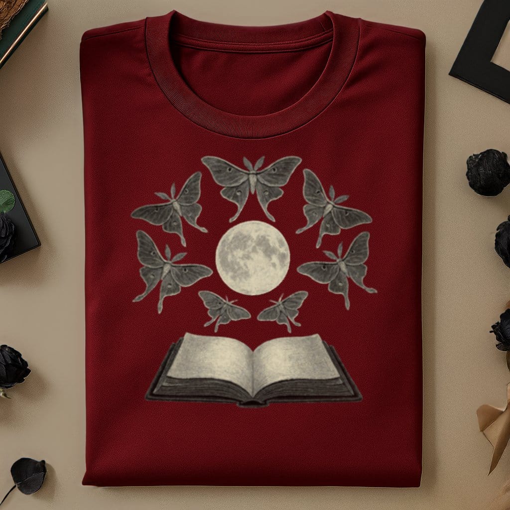 Moonlit Moth Book Graphic Burgundy Shirt product