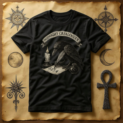 Midnight Cataloguer Raven Black Graphic T-Shirt product