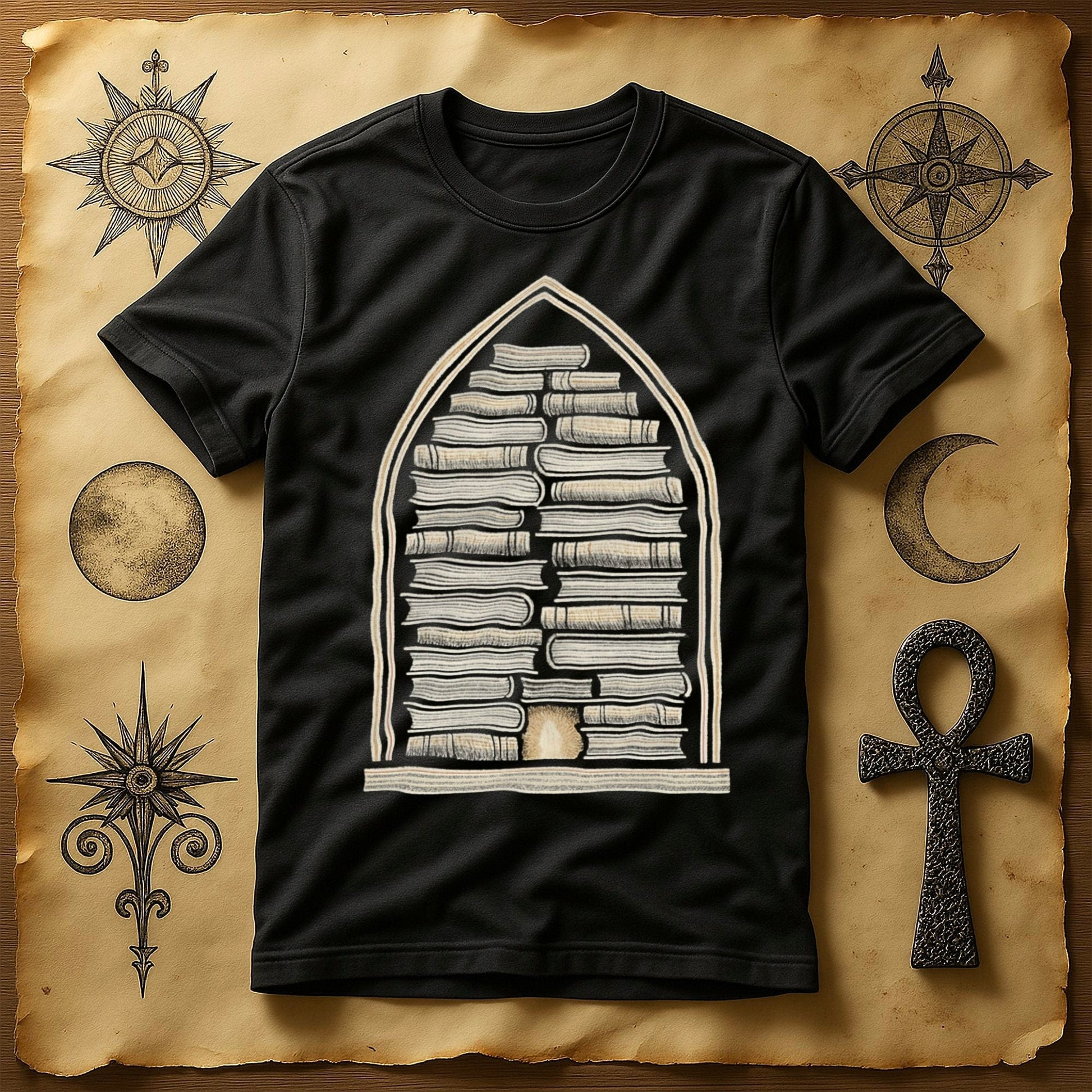 Gothic Style Bookshelf Printed T-shirt product