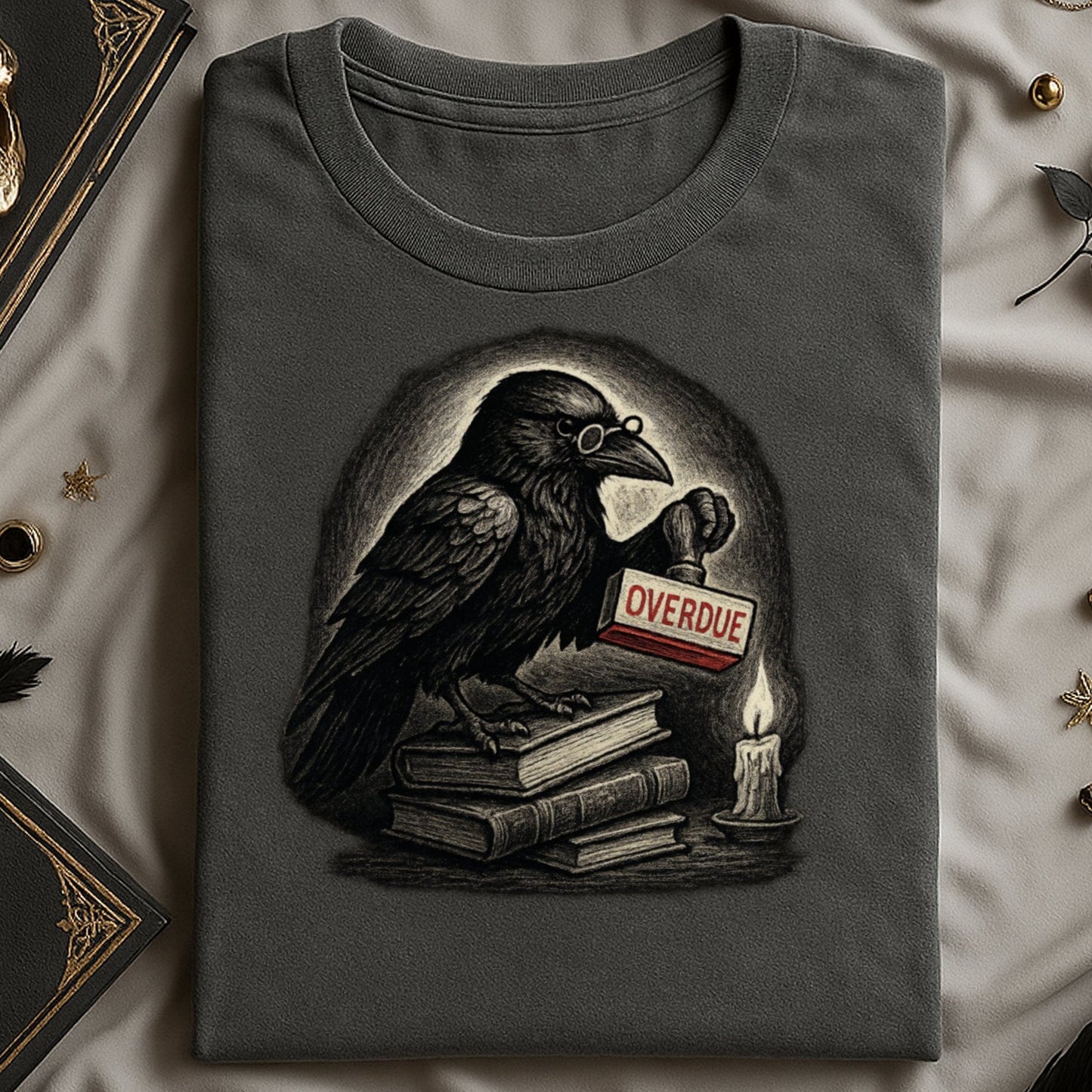 Mysterious Crow Holding Overdue Sign Graphic T-Shirt product