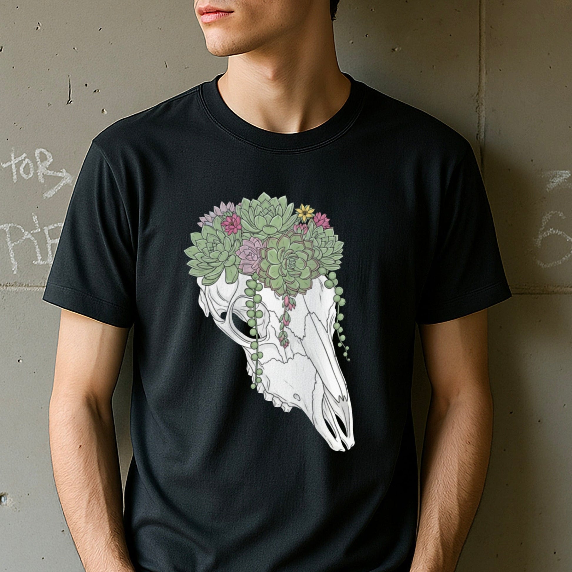 Floral Skull Graphic Print Black T-shirt product