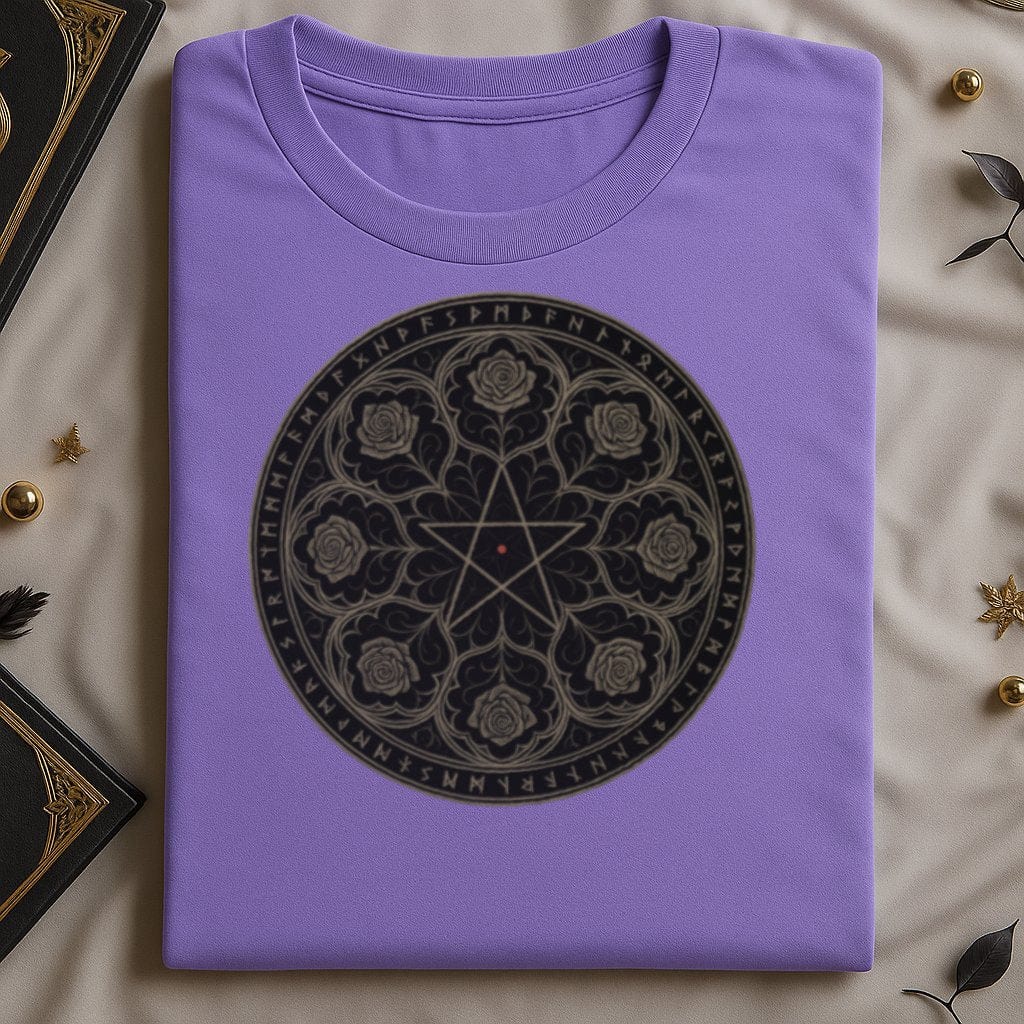 Intricate Rune Circular Rose Design Purple T-Shirt product