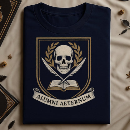 Alumni Aeternum Skull and Books Graphic T-shirt product