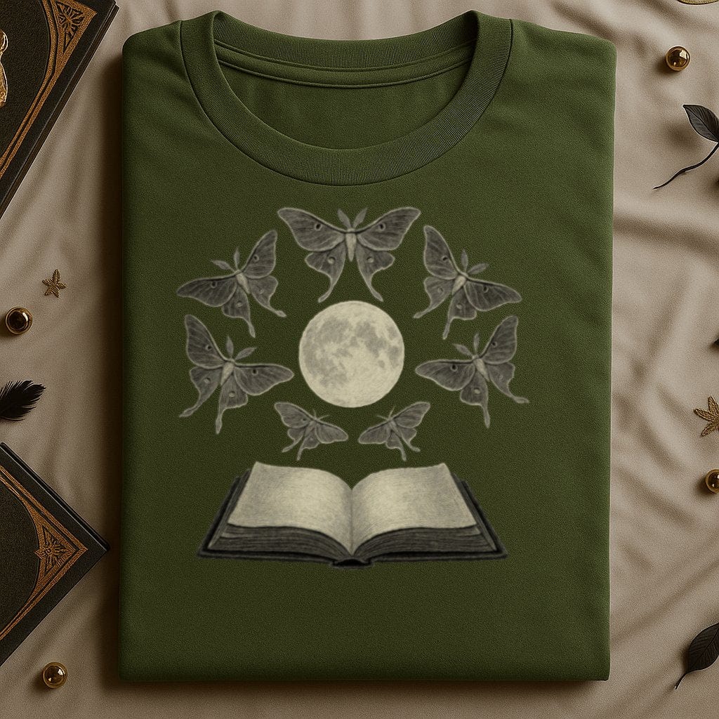 Mystical Moon and Moths Open Book Graphic Shirt product