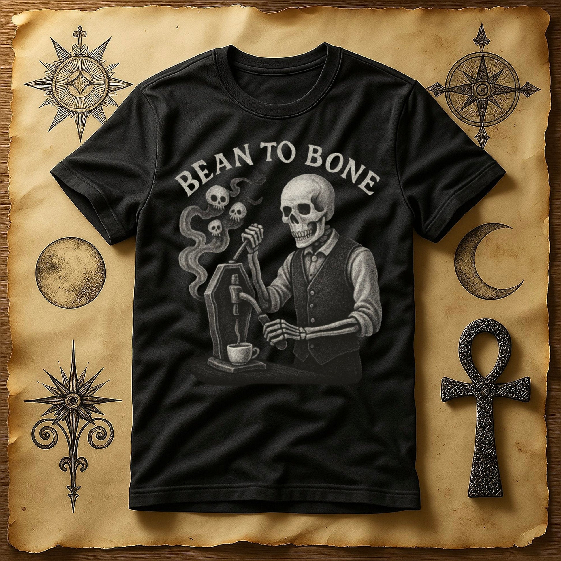 Bean To Bone Skeleton with Coffee T-Shirt product