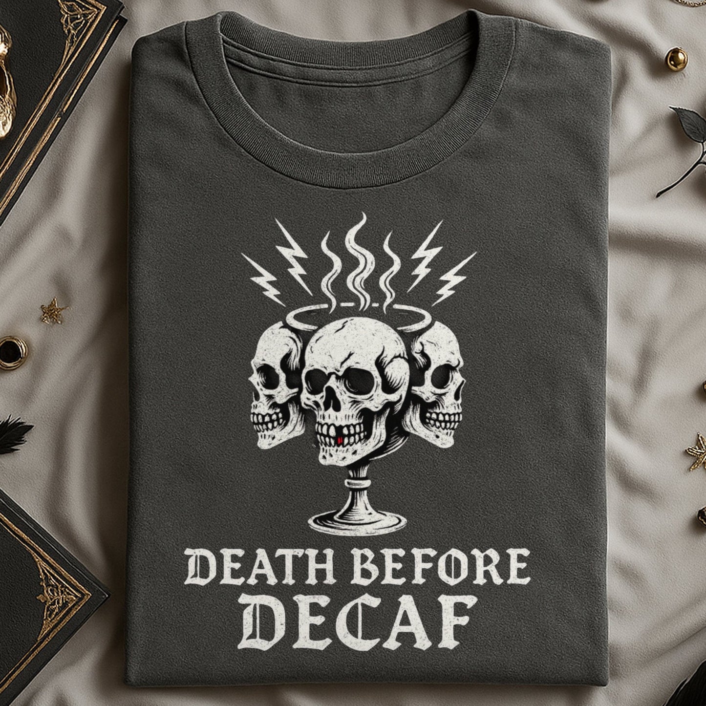 Death Before Decaf Skull Design T-shirt product type