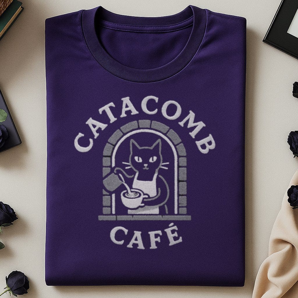 Catacomb Café Cat Brewing Potion Design T-Shirt Product