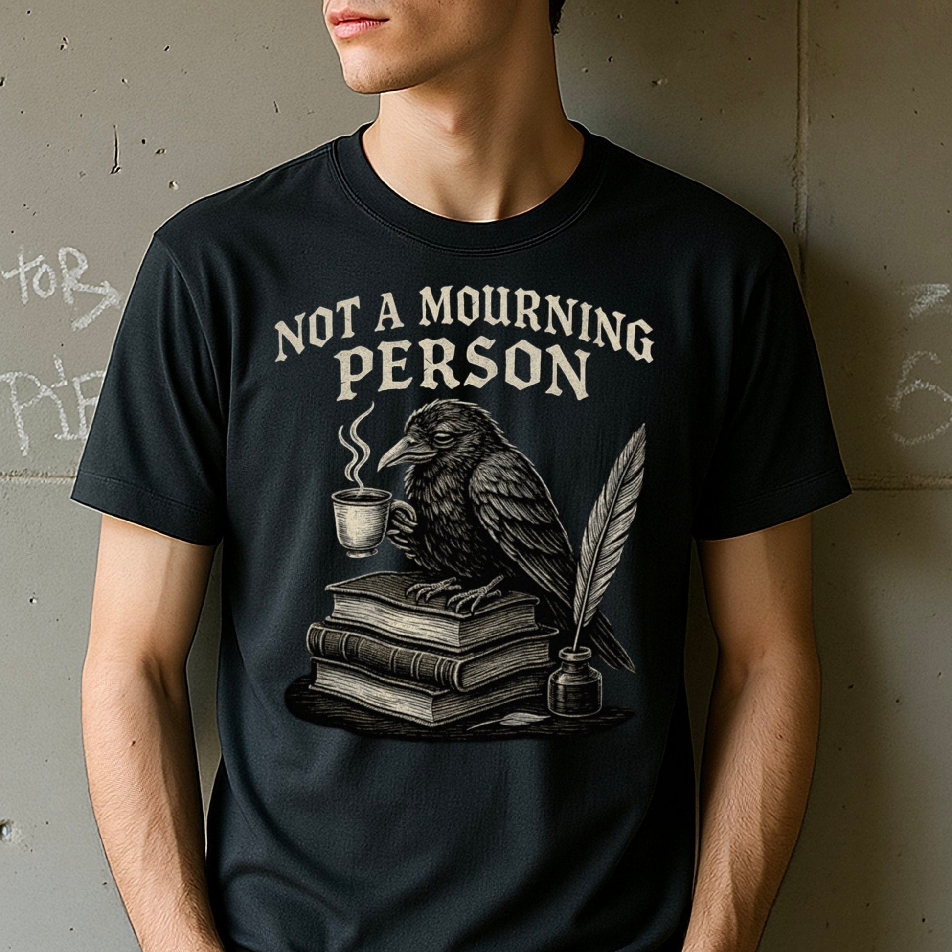 Not a Mourning Person Crow with Books T-Shirt product type
