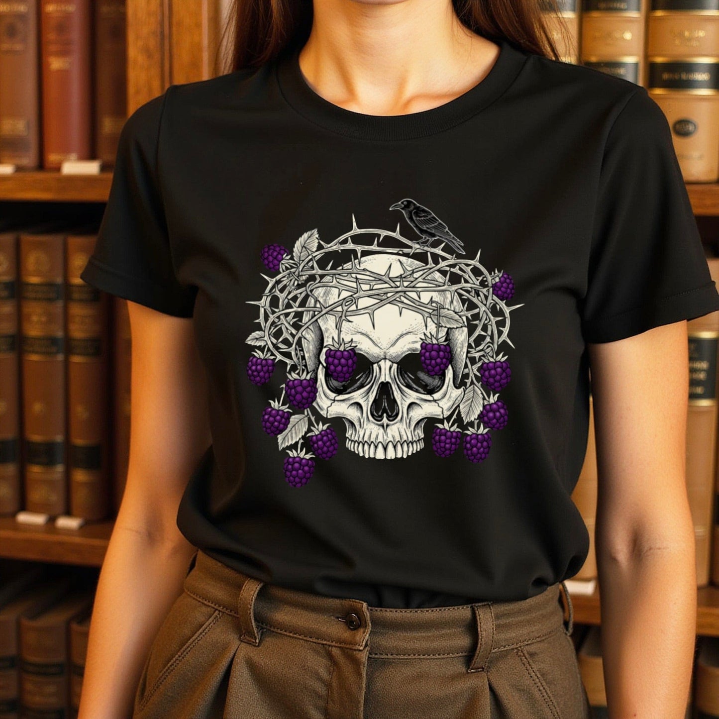Skull with Thorns and Purple Berries T-Shirt product