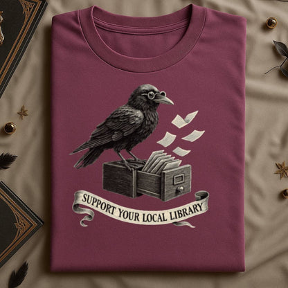 Support Your Local Library Raven Illustration T-shirt product