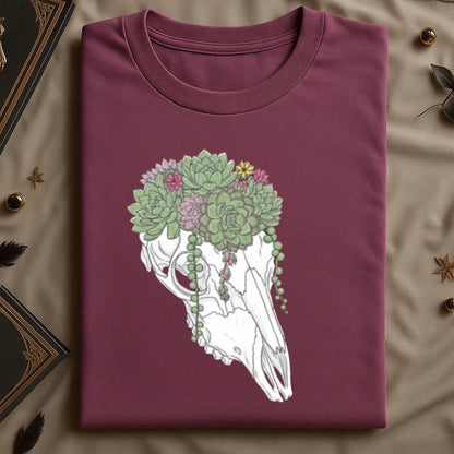 Floral Skull Design Burgundy Tee Shirt product