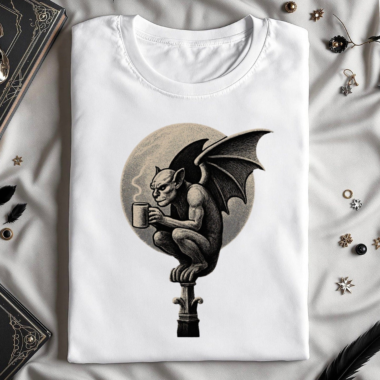 Gothic Gargoyle Drinking Coffee Graphic Tee product