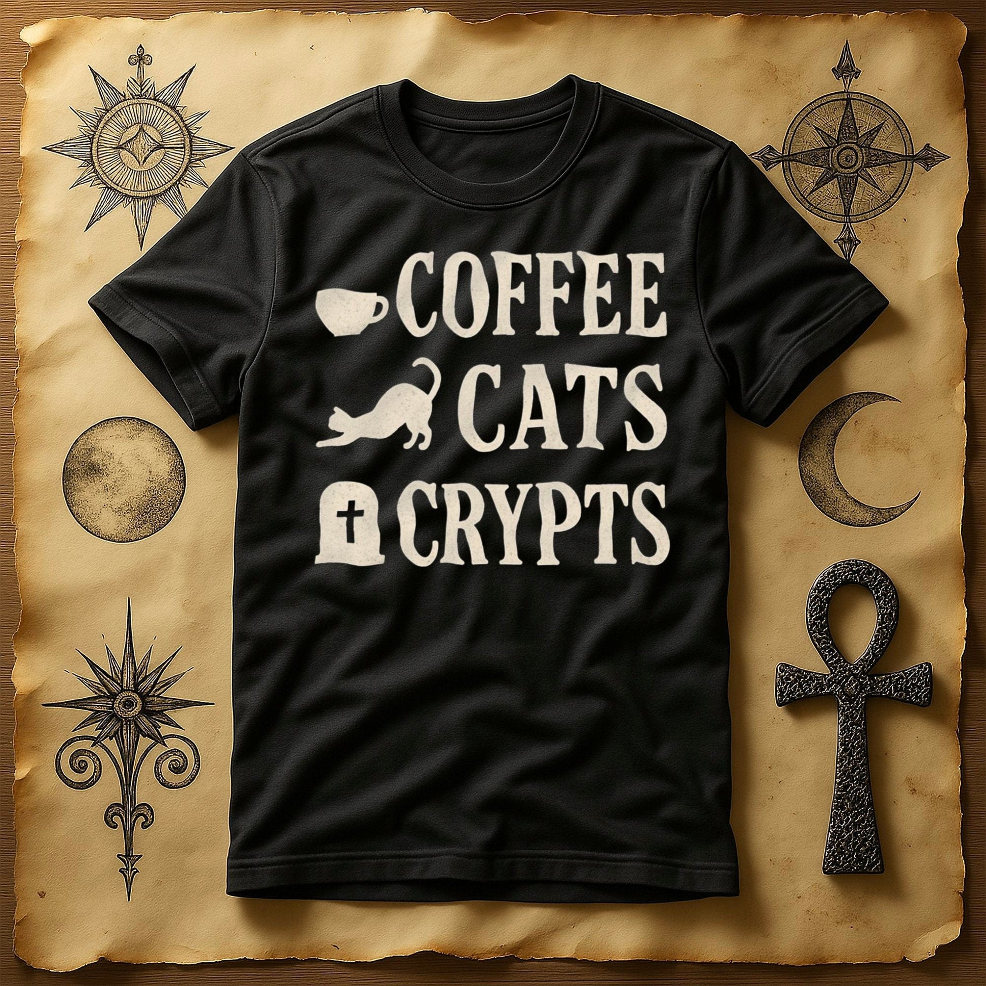 Coffee Cats Crypts Halloween Themed Shirt product