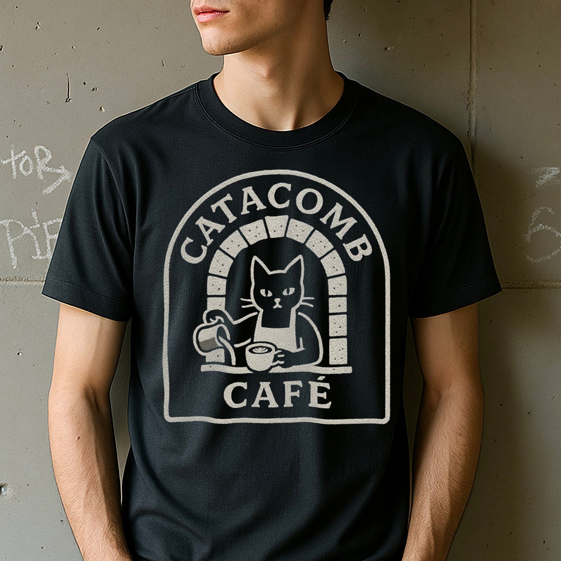 Catacomb Cafe Black T-Shirt Unique Graphic Tee product type