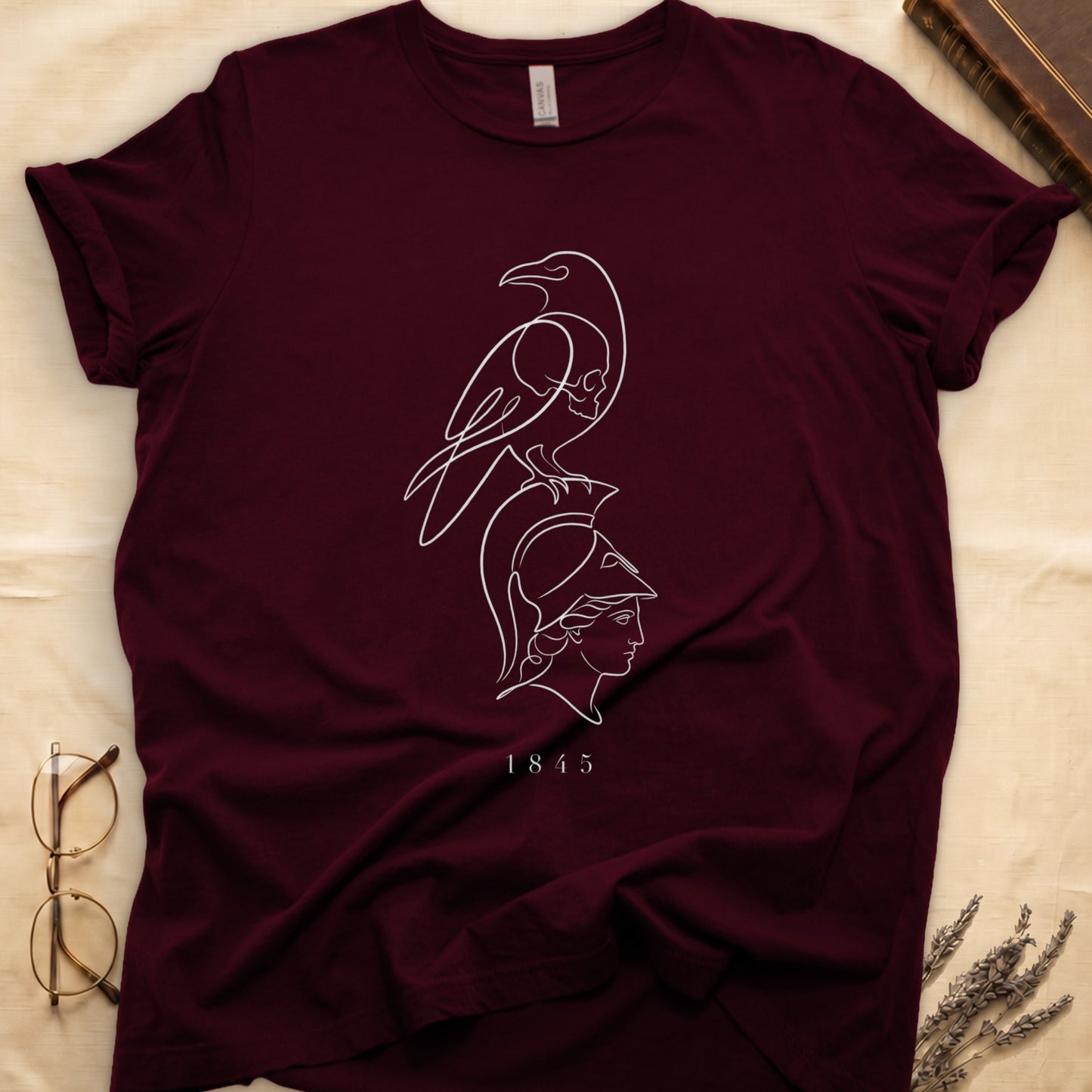 Maroon t-shirt with white line