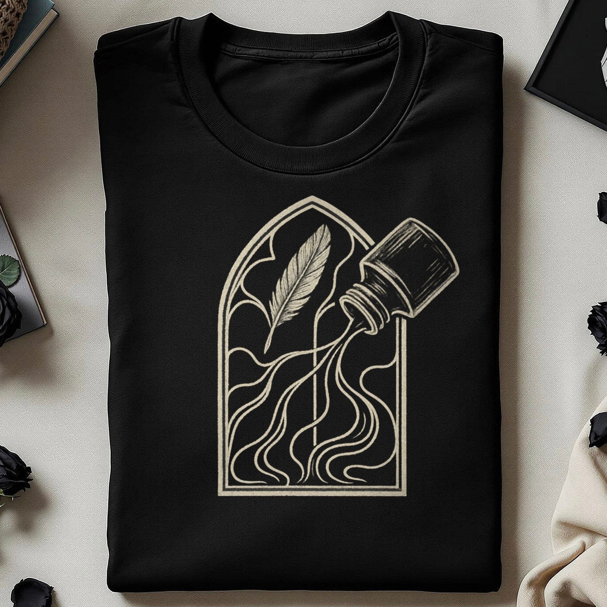 Gothic Quill and Ink Bottle Graphic T-Shirt product type