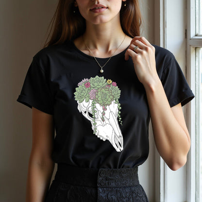 Stylish Black T-Shirt with Floral Skull Design product type